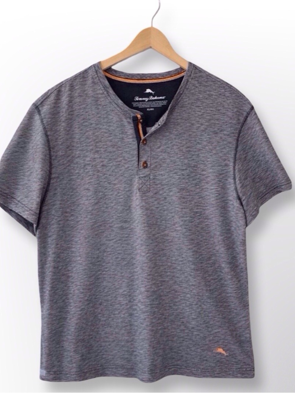 Tommy Bahama Gray Short Sleeve Henley Shirt XL | Relaxed Coastal Casual